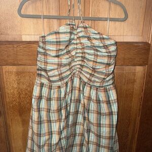 Americanb Eagle Outfitters Strapless Plaid Dress in Brown, Teal, Cream